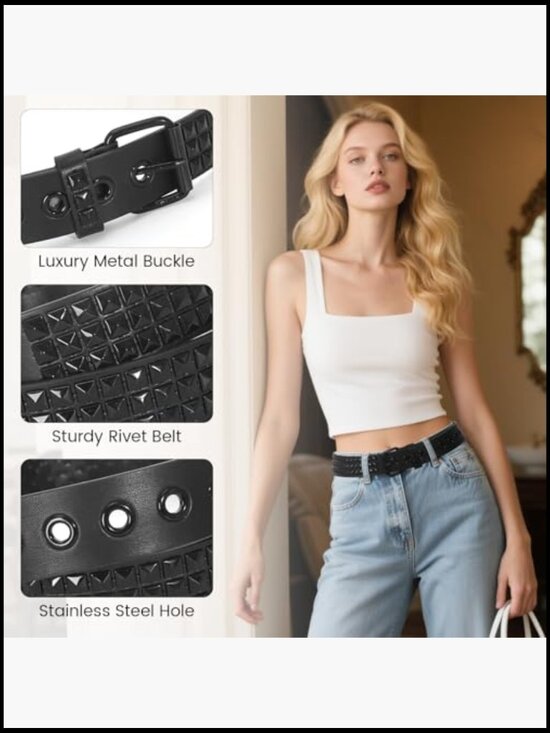 Studded Punk Rock Belt with Pyramid Rivets, Artificial Leather main image 5